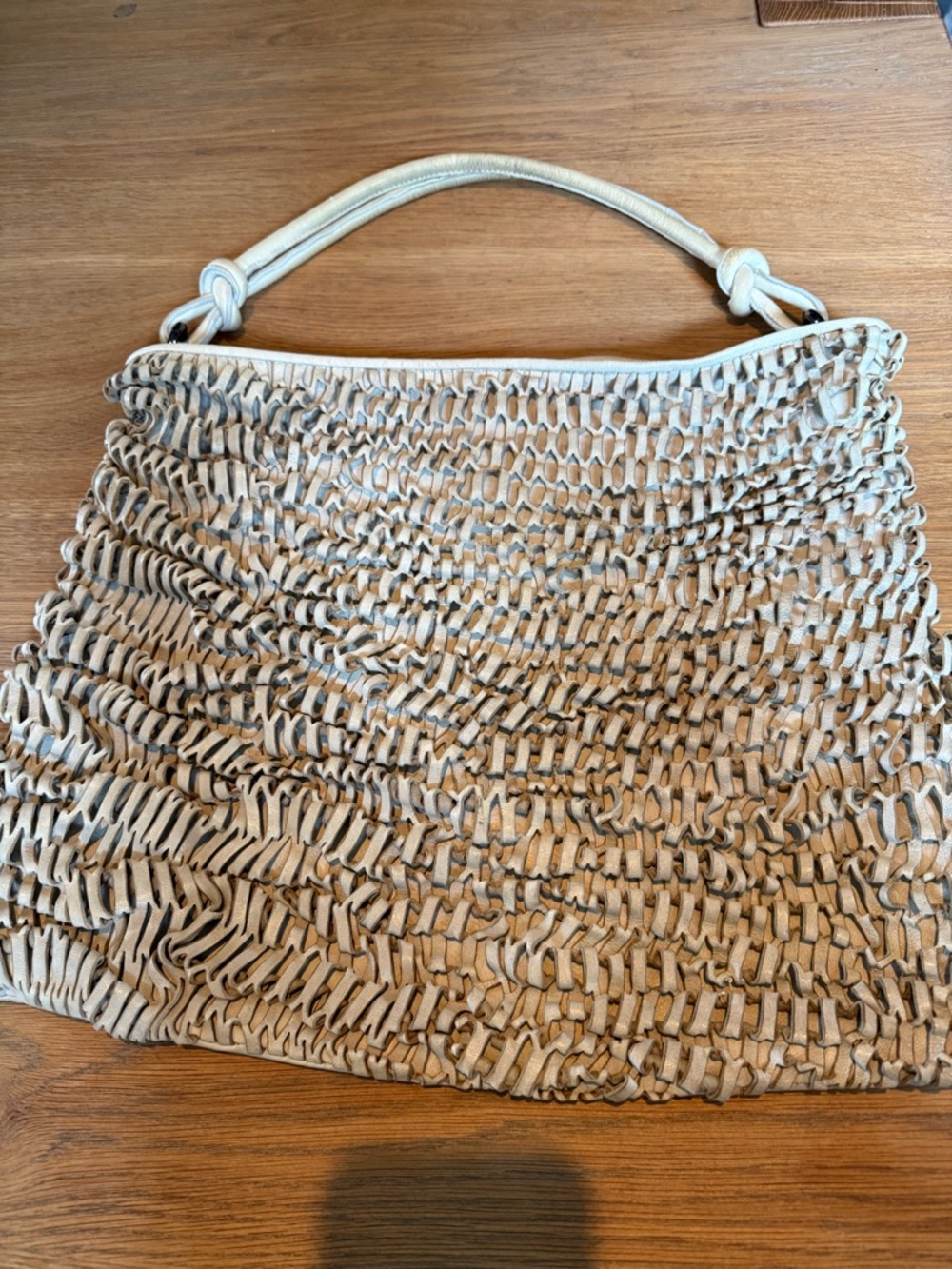 Reptile’s House Woven Cream Shoulder Bag with Knotted Handle